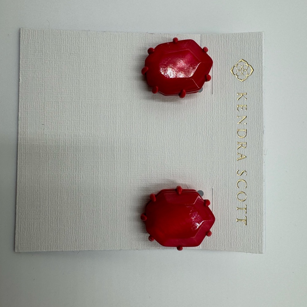 Kendra Scott Morgan Matte Red Mother of Pearl Studs - Picture 3 of 3